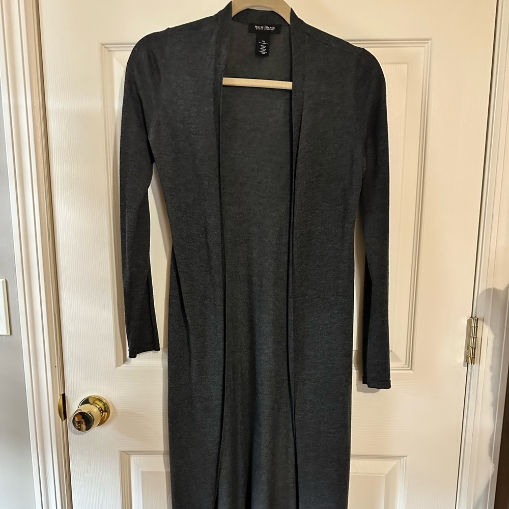 White House Black Market full length charcoal grey duster